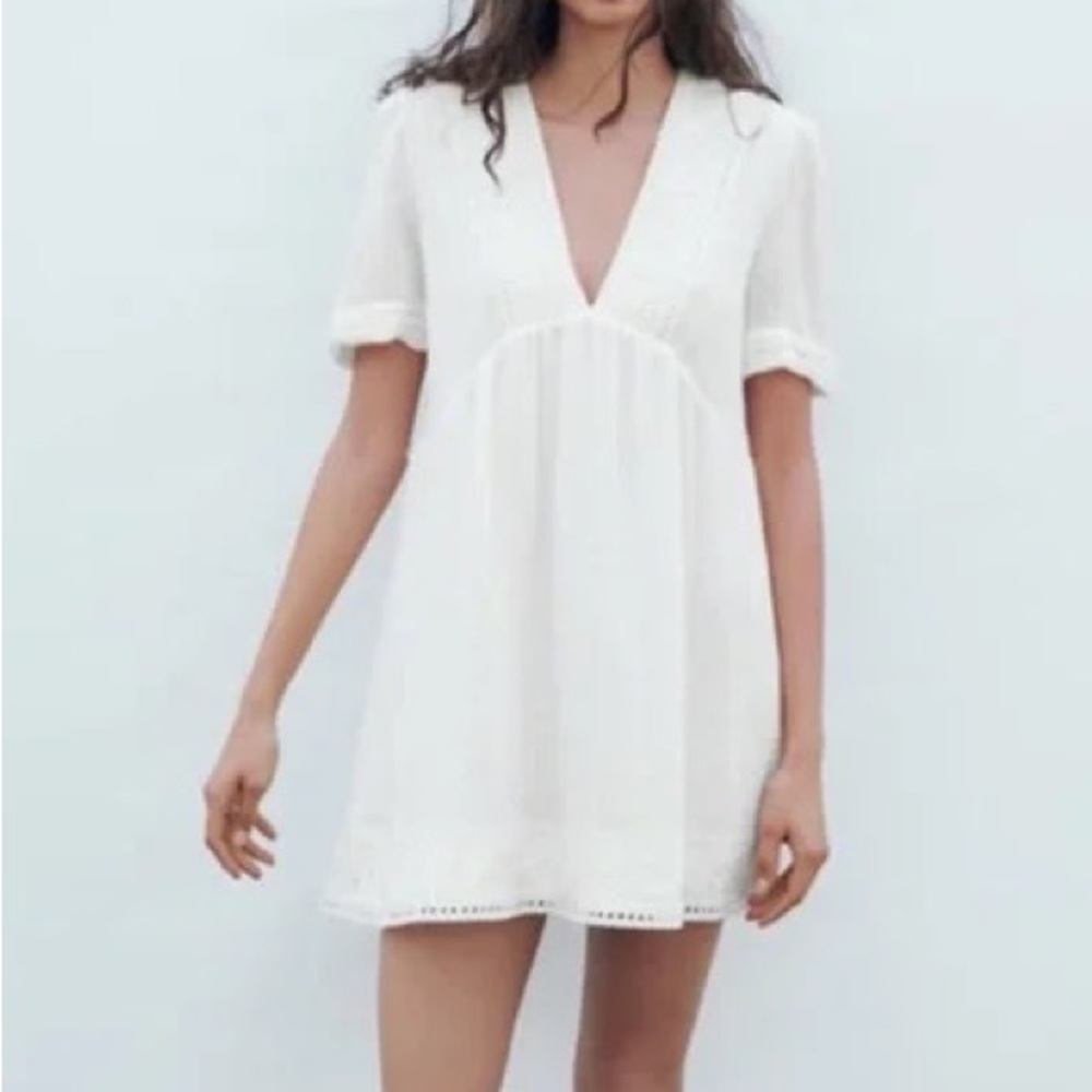 white y2k vintage linen dress v neck shortsleeve formal cute street wear skirt